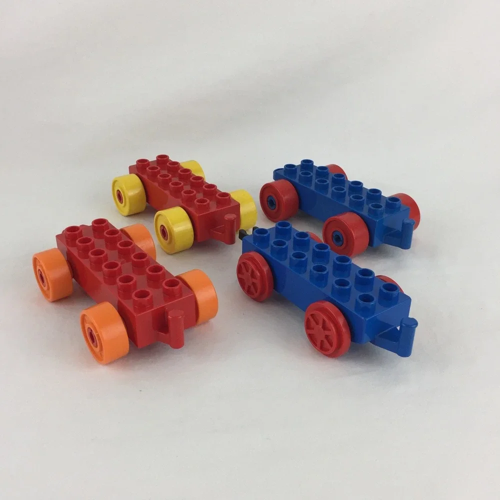 LEGO Duplo Vehicle Base 4pc Lot‎ Red Blue Yellow Orange 2x6 Rolling Car Train
